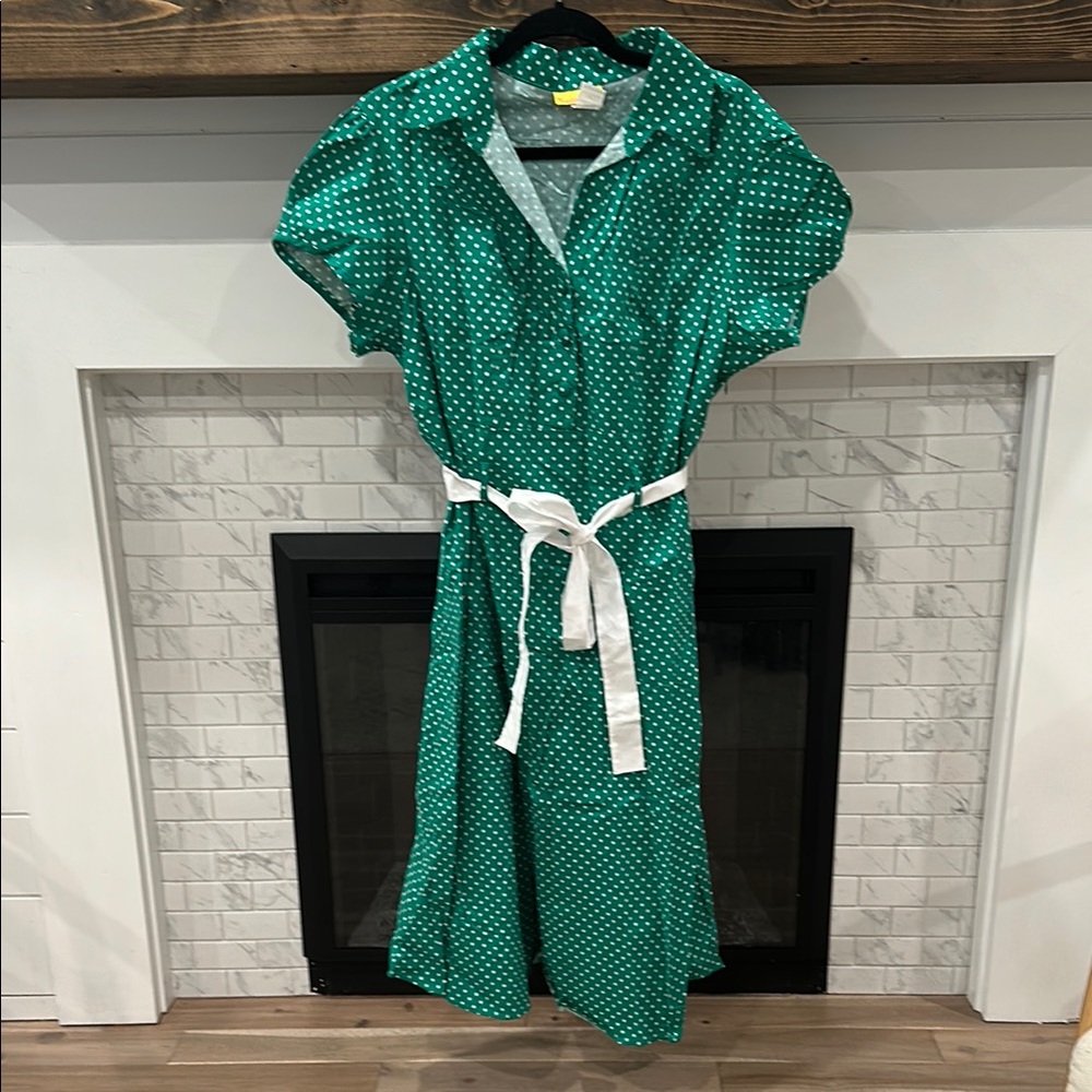 Tropical wear Green Polka Dot retro Dress with White Belt 2 for $20